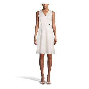 ANNE KLEIN Womens Ivory Tab Waist Sleeveless Above The Knee Fit + Flare Dress 2